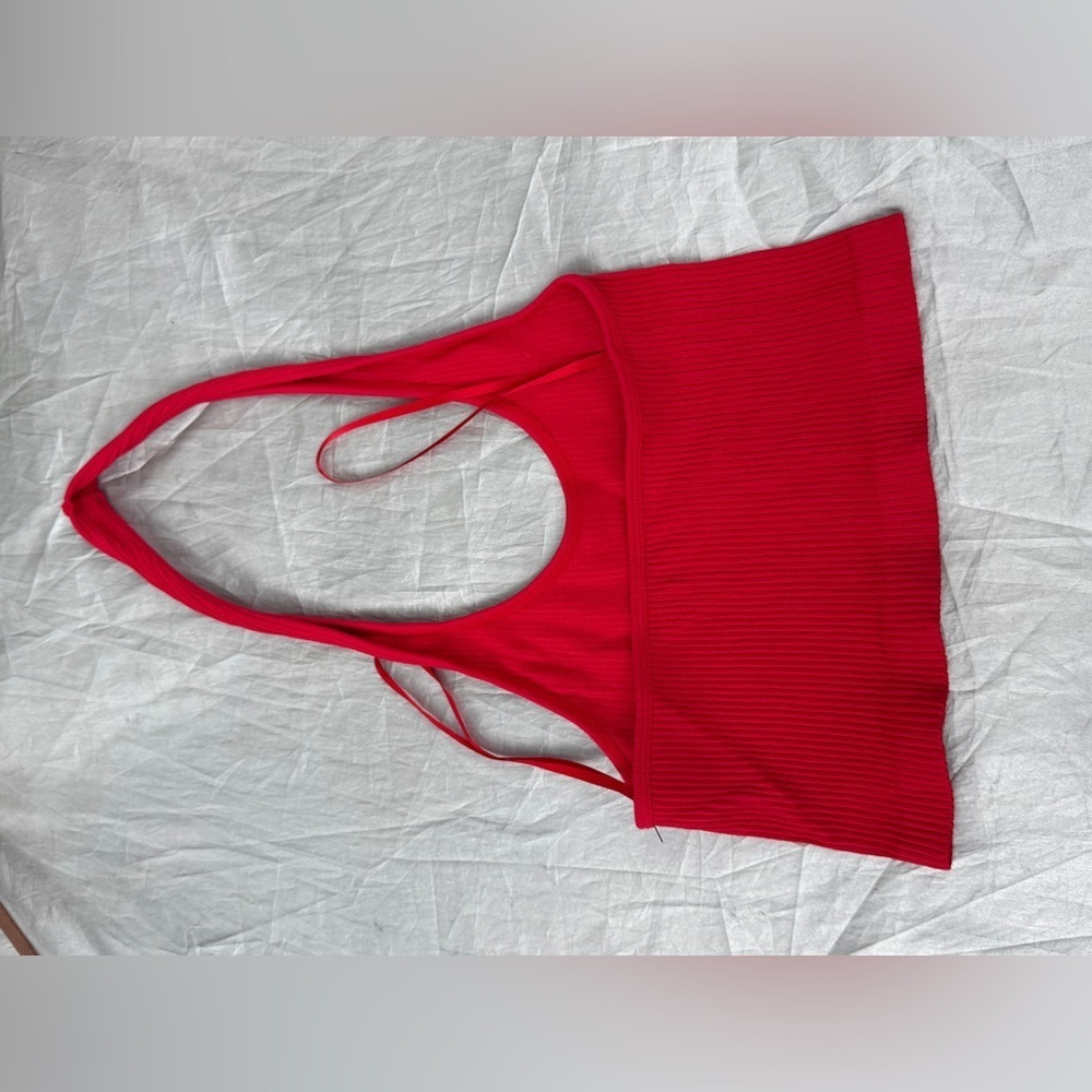 Red Ribbed Crop Top - Picture 6 of 10